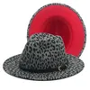 つば広帽子 Fedoras 赤底 Leapord パターン Fedora 女性財布ファッションシルクハットジャズ女性のための Felt1