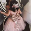 Flickor Julkostym för barn 1 2 3 4 5 år Birthday Party Lace Big Bow Princess Dress Toddler Baby Chopening Gown Q0716