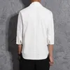 Drop Men Solid Harajuku Zomer Shirts Streetwear Linnen Overhemd Mens Fashions Mannelijke Chinese Stijl Vintage Wit 210809