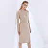 Stickning smal klänning för kvinnor Turtleneck långärmad hög midja solida minimalistiska klänningar kvinnlig mode höst 210520