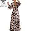 Women Dress Long Sleeve V-neck Bandage Leopard Dresses Plus Size Printing Fashion 210524