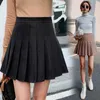 Winter Woolen Pleasted Skirt Ladies Korean Style High Waist Zipper Plus Size Grey A-Line Ruched Upskirt Japanese School Uniform 210604