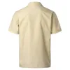 メンズ伝統的キューバキャンプカラーグヤベラシャツ半袖刺繍入りメキシコカリブ海スタイルビーチ4ポケット210721