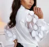 Mesh Femmes à manches longues Shirt Fashion Casual Sexy Blanc Blanc des femmes coréennes BORES AUTUM