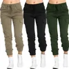 Kobiety Solidne spodnie Cargo 2020 Jesień Casual Sznurowanie Sznurek High Paist Dna Spodnie Fitness Dres Hip Hop Pant Q0801