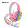 50% Off Fidget Brinquedos Festa Favor Fones de ouvido Fones de ouvido montados na cabeça e fofo Rainbow Bluetooth Stereo Headset Decompression Toy Atacado FT29