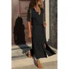 여성 가을 ​​V 넥 긴 소매 블라우스 드레스 얇은 패션을 통근 루스 버튼 벨트 스트레이트 튜브 플러스 크기 210522