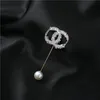 2021 fashion letter high-grade crystal brooch pearl pin shirt fixed button foreign trade jewelry