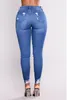 Europäische und amerikanische zerrissene Jeans für Damen, hoch taillierte Stretch-Bleistifthose für Damen, Loch-elastischer Stil, Übergröße, S-3XL