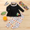 Kids Clothing Sets Girls Halloween Christmas Outfits Children Ruffle Dress Tops+Pumpkin Flowers Pants+scarf 3pcs/set Spring 1775 B3