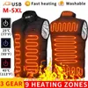 9 lugares colete aquecido homens mulheres usb jaqueta aquecida aquecimento roupas térmicas caça inverno moda jaqueta de calor preto 5xl 6xl 211120