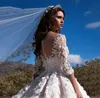 A-Line Свадебные платья 2022 Половина рукава Принцесса невесты платье романтический совок 3d Бисероплетение цветы старинные свадебные платье халат де мара