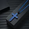 Men's Double Layer Hollow Pendant Blue Cross Necklace Garbage Pride Chain Streetwear Stainless Steel Jewelry