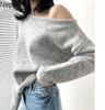 Suéter das Mulheres Neploe Queda 2021 Mulheres Roupas Fashin Mohair Tops Sexy Slash Pescoço Off Off Oversized Pullovers puxar femme