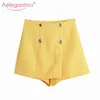 Aelegantmis escritório senhora de cintura alta shorts saia botão sólido coreano chique mulheres azul moda casual calça curta 210607