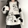 Koreanska Harajuku Kvinnors Tröja Vintage Casual Loose Lazy Cow Sweater Kvinna Japanska Tjejer Kawaii Söt Ulzzang Kläder 17156 211103