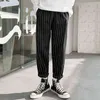 Coreano listrado harem calças homem streetwear homem casual solto japonês homens negros cinza retro xadrez harajuku punk calças 211201