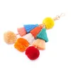 Boho Keychain Long MultiLayer Tassel Hängsmycke Väska Hängande prydnad Charm Pompom KeyRing Kvinnor Tillbehör