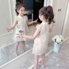 Girl Cheongsam Dresses Lace Party For Girls Mesh Kids Chinese Style Children's Costumes Summer 210528