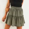 Jocoo Jolee Women High Waist Dot Ptint Chiffon Skirt Casual Tie Up Ruffled Pleated Mini Skirts Elegant Summer Beach Skirt 210619