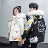 Winter Evil Graffiti Down Jacket Couples Harajuku Streetwear Hip Hop Parka Hooded White Duck Down Coat Warm Bomber Jackets Men 211129