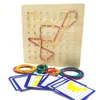 Coogam Giocattoli didattici in legno Geoboard Blocco manipolativo matematico-24 Pezzi Carte modello Geo Board con elastici STEM Puzzle per bambini 0278