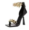 Goldketten Sommer Gladiatoren Damen Sandalen Schwarz Weiches Leder Knöchelriemen Damen Pumps Dünne High Heels Alias