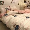 キットの寝具カバーフラットシートの枕カバーかわいいウサギのクマのプリント男の子シングルフルクイーンベッドリネン211007