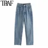 Women Chic Fashion High Waist Straight-Leg Jeans Pants Vintage Buttons Fly Pockets Female Ankle Trousers Mujer 210507