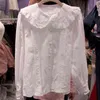 Doce Peter Pan Collar Botão Branco Camisas Mulheres Blusas Primavera Manga Longa Mulheres Tops Confortável Blusas Mujer 210514