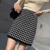 Surmiitro höst vinter houndstooth stickad svart plaid mini kjol kvinnor koreansk stil hög midja en linje kjol kvinna 210712