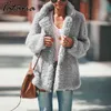 Jacka Kvinnor Elegant Faux Fur Coat Höst Vinter Zipper Kvinna Plysch Overcoat Pocket Casual Teddy Outwear 210514