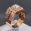 Cluster Rings 10k Rose Gold 1 2 3 4 5 Round Moissanite Diamond Ring Men Wedding Party Anniversary Engagement Casual Sporty1260C