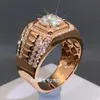 Cluster Rings 10K Rose Gold 1 2 3 4 5 Round Moissanite Diamond Ring Men Wedding Party Anniversary Engagement Casual Sporty1