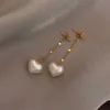 Trendy Classic Pearl Pendant Peach Heart Love Modeling Ear Line Charm Lady ong metal tassel Drop Earrings Jewelry For elegant Women girls Party Wedding Gifts