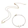 Europe America Fashion Jewelry Set Lady Womens Gold Silver-Color Metal V Initialer med Single Diamond Chain Necklace Armband Q93272H