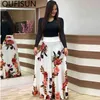 Oufisun Summer Casual Full Sleeve Slim Long Dress Fashion O-neck Print Party Vintage Womens es Vestidos Plus Size 5XL 210517