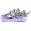 Jawaykids novo USB carregando tênis brilhantes crianças correndo led asas asas crianças luzes luminosos sapatos meninas meninos sapatos de moda g1025