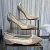 고품질 새로운 패션 섹시한 여성 펌프 Peep Toe 크리스탈 버클 스트랩 파티 웨딩 신발 황금 에어 메쉬 See-Through Ankle 2021