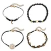 Lien, chaîne 4pcs / set bracelet femmes creux fleur perle lune coquille pendentif bijoux bracelets perlés bracelets ensemble boho