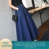 Hög midja denim kjol för kvinnor pläterad lång s vintage single-breasted harajuku kvinnlig a-line s 210428