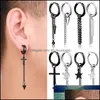 Dangle lustre brincos jóias 1 pcs aço inoxidável cross star pingente longa borla unisex hoop homens mulheres punk orelha clipe goth goth del