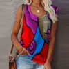 女性カジュアルノースリーブパッチワークTシャツビンテージプラスサイズルーズオフネックベストトップサマーセクシーカラフルプリントティーシャツ衣料品x0628
