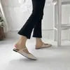 Round Toe Elegant Women Slippers Beige/Black Slip On Shallow Casual Flats Heeled Ladies Slides Flip Flops Size 35-39 210513