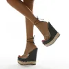 Sandalen Dames Wedge 15cm Hoge hak Platform Thong Shoes Clear Transparent Enkle Bandjes Gladiator Punk Roman Sexy 2021