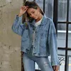 Kadın Sonbahar Denim Ceket Mavi Rahat Kot Ceketler Kadınlar Gevşek Yıkanmış Vintage Uzun Kollu Kış Mont Kadın 210914