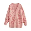 Возможно, у женщин свитер вязаный с длинным рукавом розовый леопард кардиганов V шеи зима зима M0036 210529
