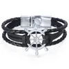 Link Chain Cross / Heart Love Wheel Charm Armband Armband Mens Mans-tillverkade läder flätat rep black metal lås 21cm dlb719 trum22