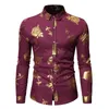 Camicie eleganti floreali a maniche lunghe con stampa slim fit in oro rosa lucido 3D da uomo Camicia sociale maschile da ballo per feste 210522