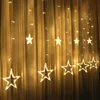 2.5m Romântico Estrela de Fadas Romântica LED Cortina Clara Quente Branco 220 V 110V Xmas Garland Luzes para Casamento Partido Feriado Decoração de Natal D5.5